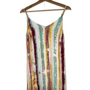 Lulus Women's S Cream Abstract Striped Sleeveless Maxi Dress